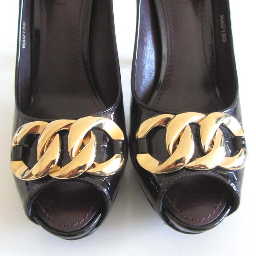 new LOUIS VUITTON Monogram Vernis chain peep toe pumps 8.5 US 38.5 - Picture 12 of 13